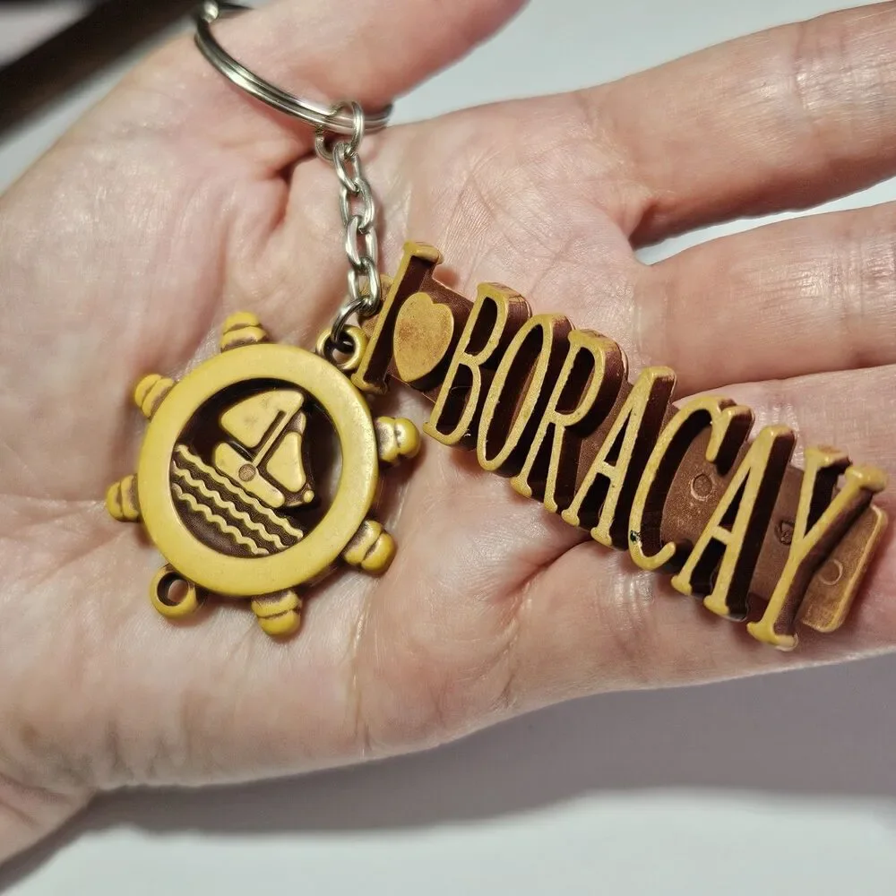 I Love Boracay Philippines Bangka Sailboat Helm Charm Keychain Key Chain